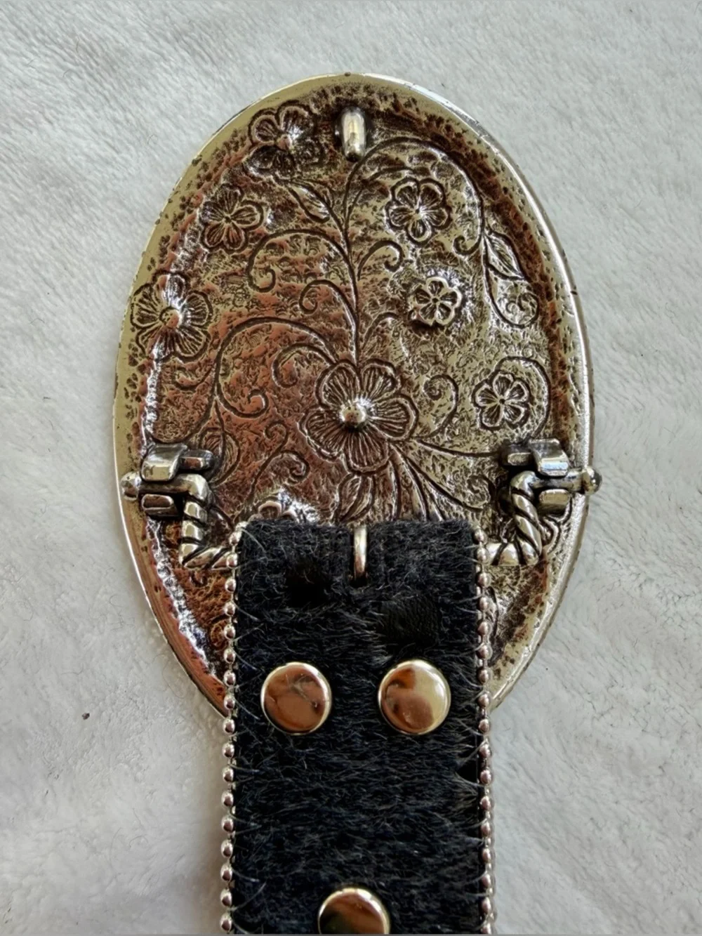 Nocona Rhinestone Western Cowgirl Leather Cowhide Studded Black Silver Belt XL